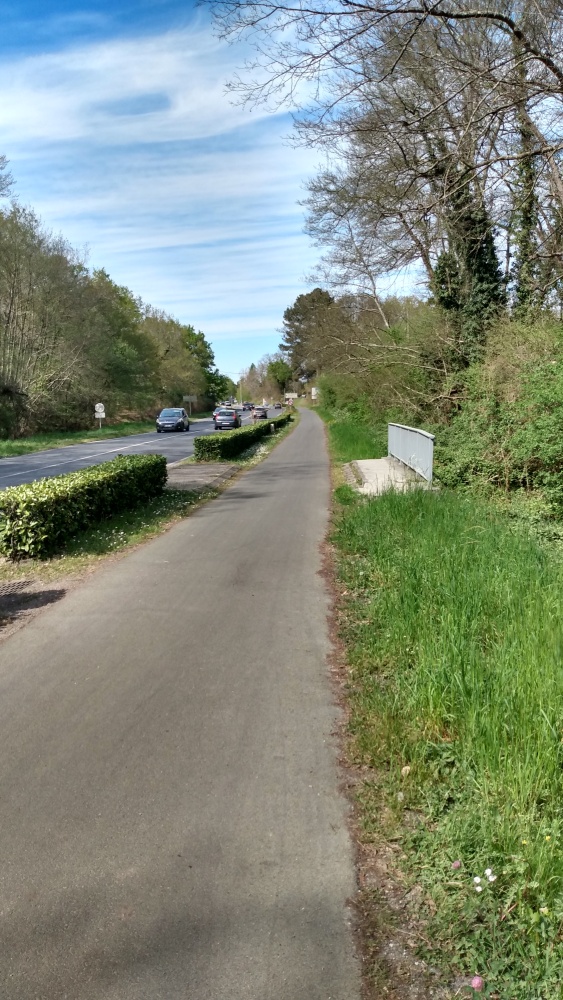 La RD 214 que vous atteindrez au kilomètre 10 de notre itinéraire de promenade, à Cestas.